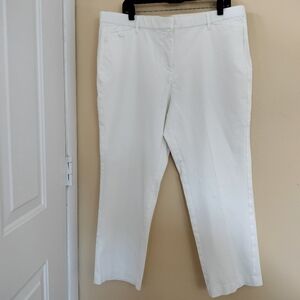Isaac Mizrahi White Cotton Blend Trousers Pants 18WP Office Vacation